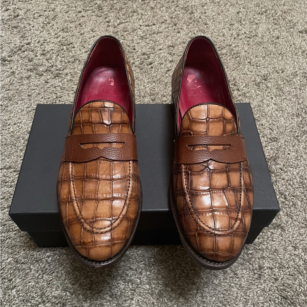 Medium Brown Crocodile Pattern Loafers
